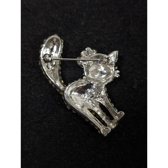 Rhinestone Crystal Pave Scared Cat Kitten Pink Flower Brooch Pin Silver Tone - Picture 3 of 7